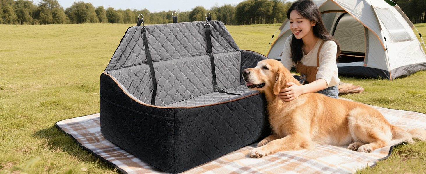 Автокрісло для собак великих та середніх порід до 45 кг, знімний, миючий, з безпечними ременями та неслизьким дном для заднього сидіння автомобіля