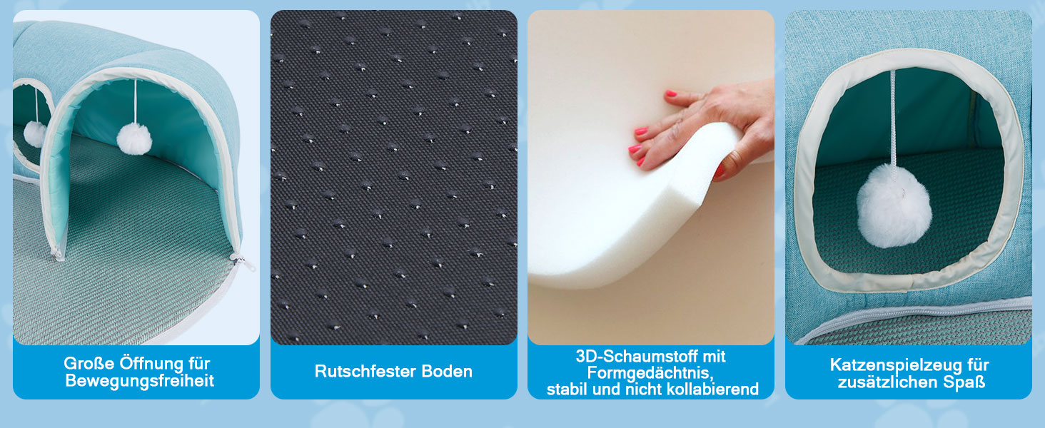 Туннель для котів Ownpets з ліжком, килимком-охолоджувачем та іграшкою, діаметр 25 см