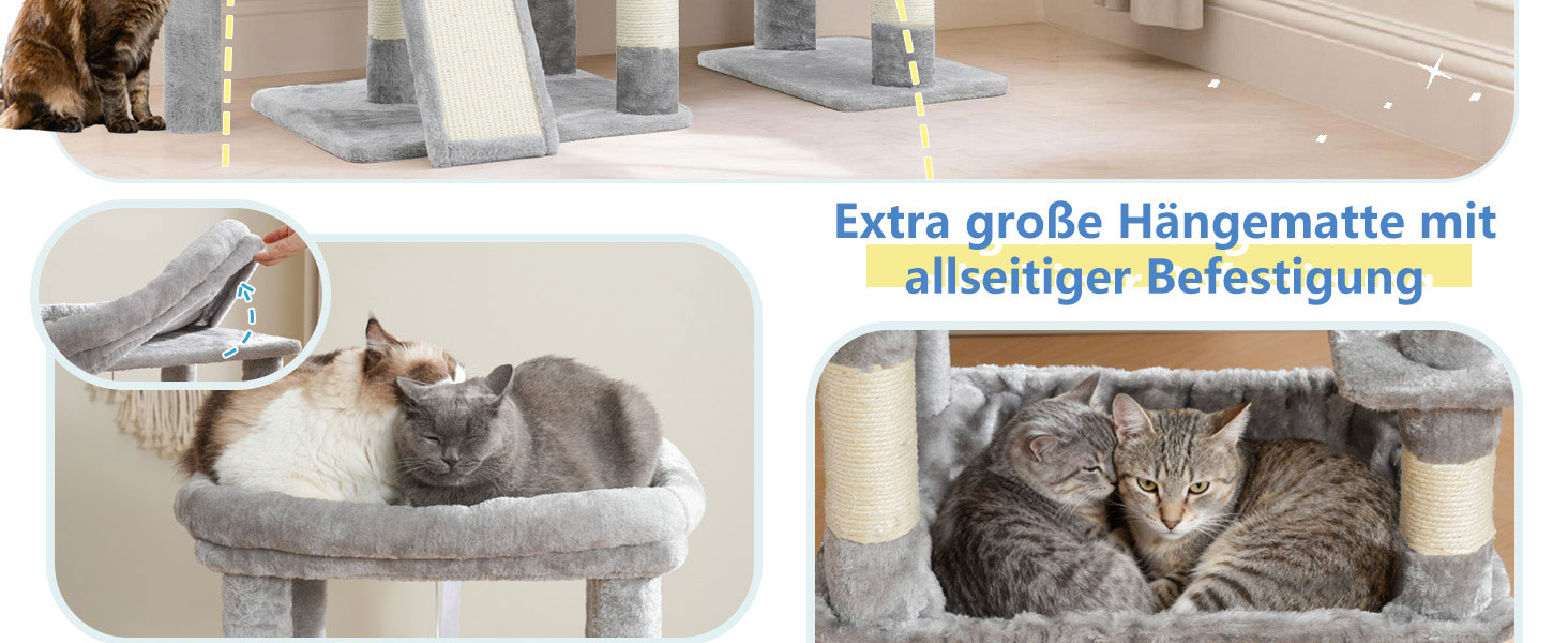 Котячий будиночок Hey-brother Kratzbaum: велика платформа, 2 печери, гамак, сизаль, кошик, 127 см, MPJ071W