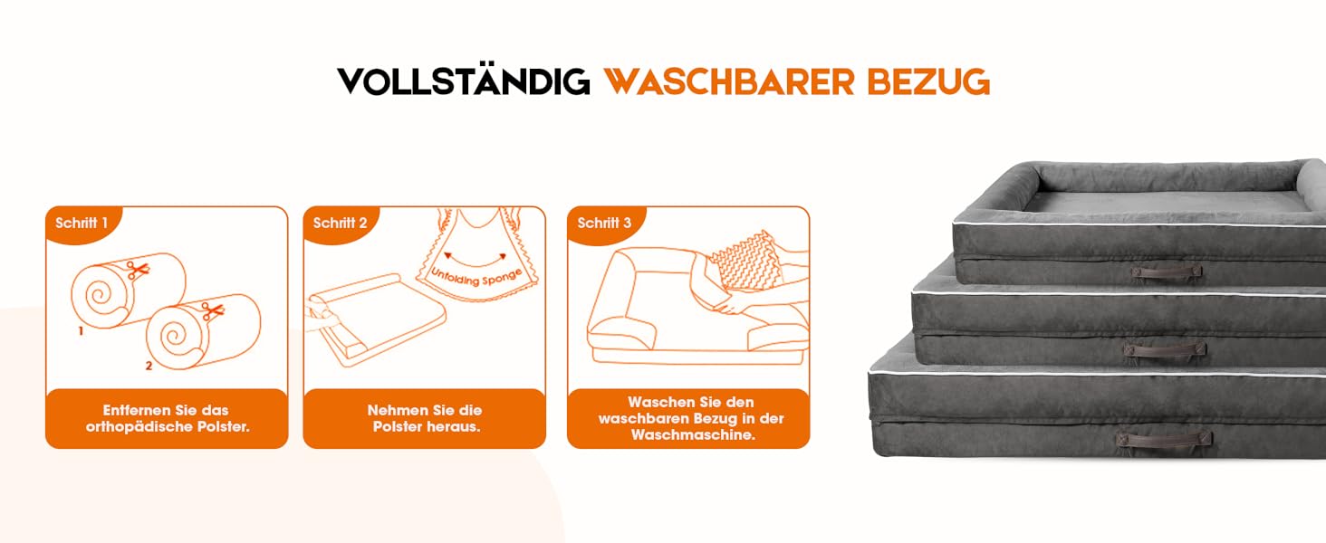 Ортопедичне ліжко для собак великих порід, кошик для собак, що можна прати, з піною у формі яйця, водовідштовхуване ліжко для собак з неслизьким дном та чотиристоронньою подушкою (сірий, 61x91x18 см)