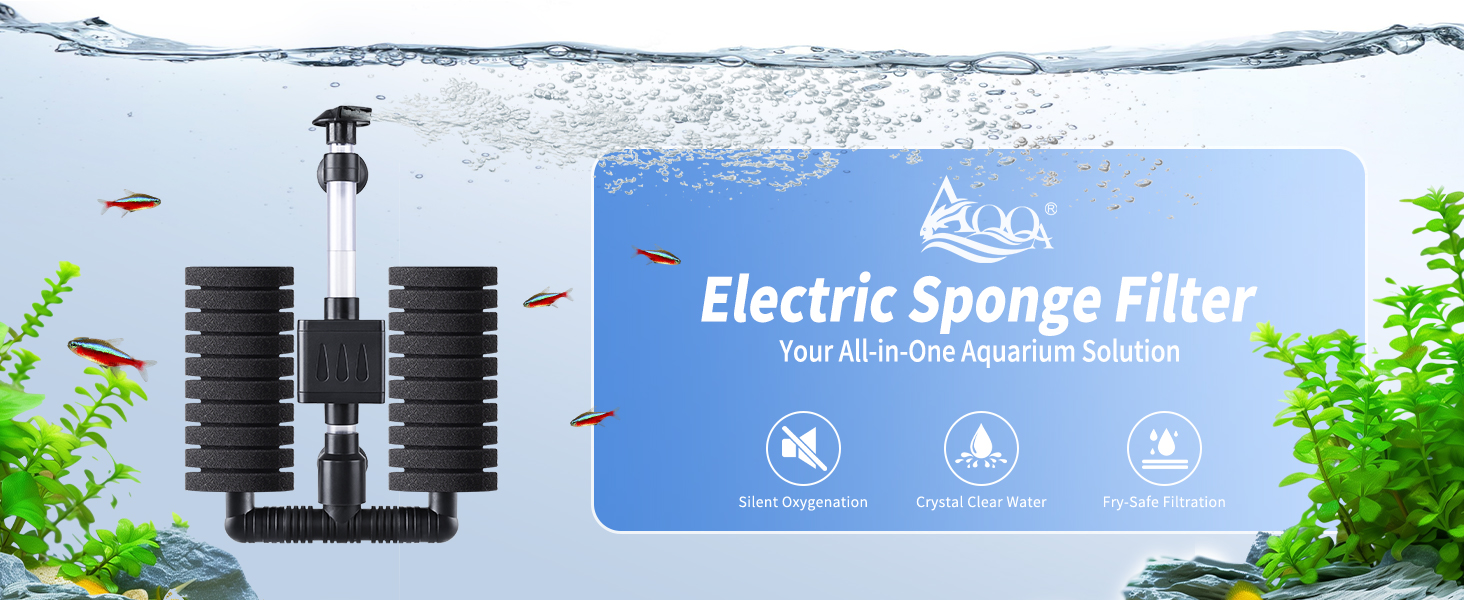 AQQA Фільтр для акваріума, електричний внутрішній фільтр для акваріума, тихий губчастий фільтр з водяним насосом 190 л/год, біологічне та механічне фільтрування, для акваріумів до 210 л (5 Вт)