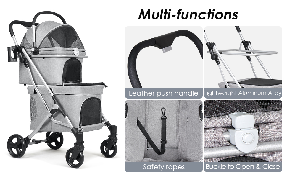 Beberoad Розкладний візок для собак, 2 яруси, для маленьких собак та котів, візок-переноска для домашніх тварин, чорний