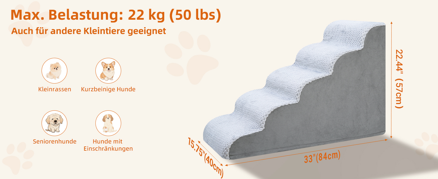 Східці для собак KSIIA, 3 сходинки, 40 см, сірі. Ідеально для маленьких собак та котів, підходить для ліжка, дивану, софи та авто. Розміри: 40x57x40 см