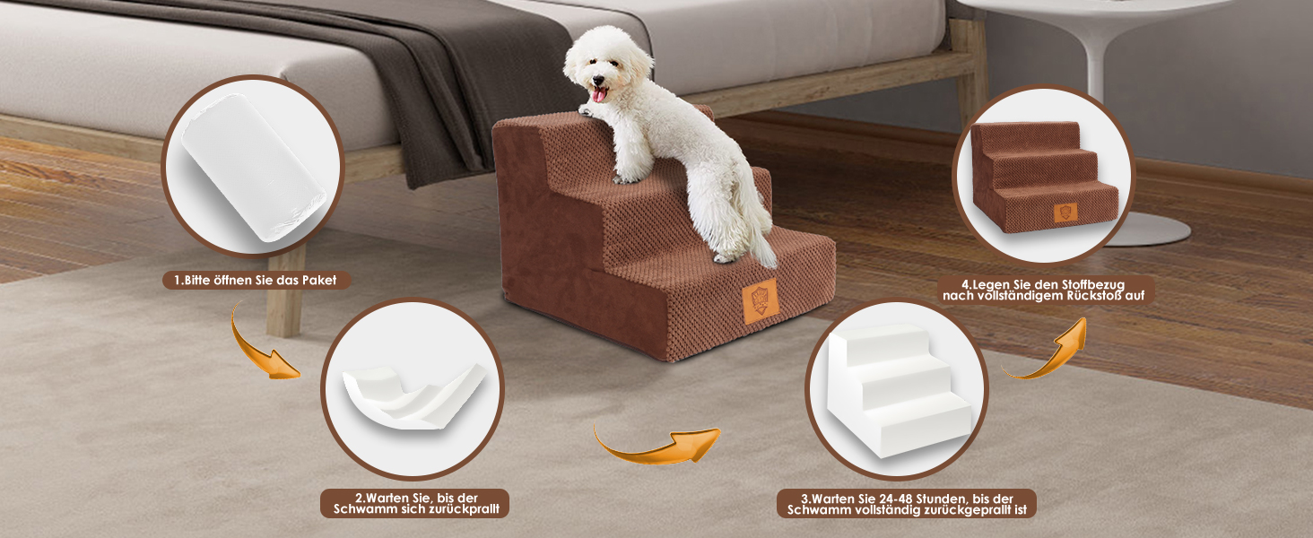 Сходинки для собак та котів Zvonema: 3 сходинки, антиковзкі, знімний чохол, для маленьких тварин