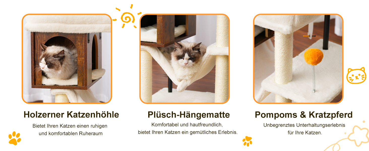 Котячий будиночок з дряпалкою Heybly HCT017WB, 57.5 см, Vintage Brown, велика платформа 54x40 см, сталеві труби, для великих котів