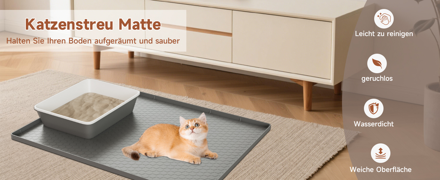 Килимок під лоток для котів 80x56 см, силіконовий, водонепроникний, легко миється, неслизький - сірий