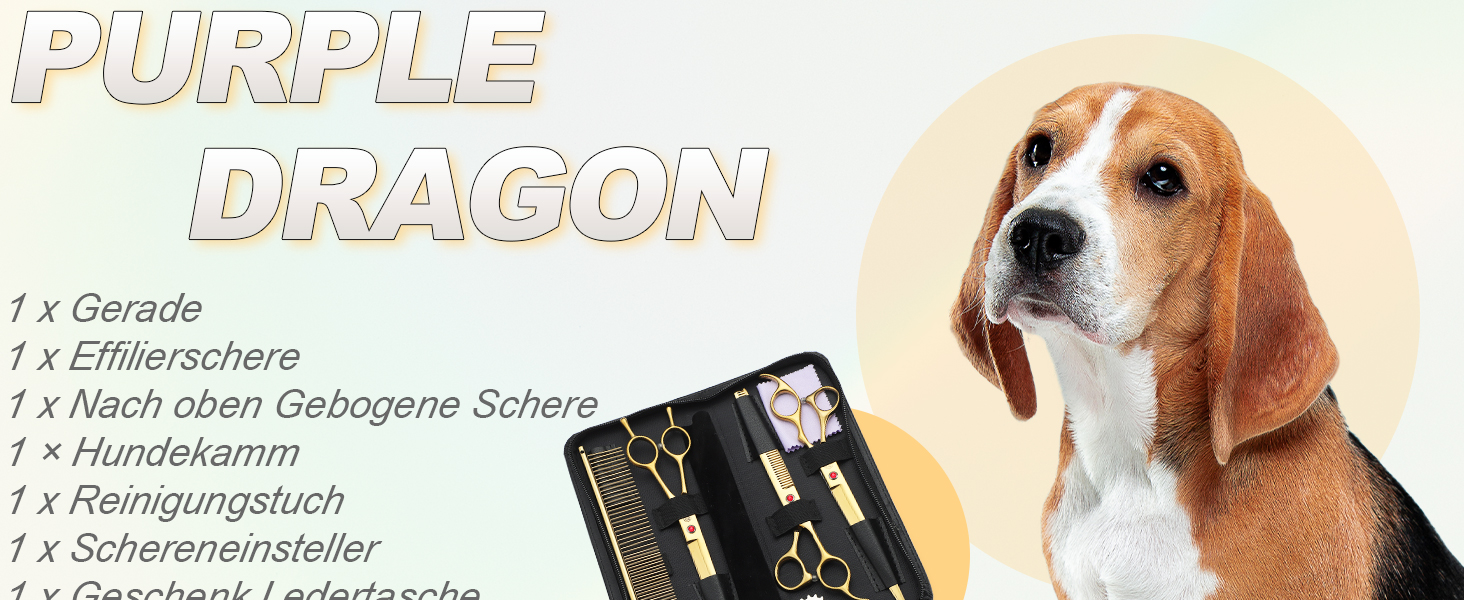 Набір професійних ножиць Purple Dragon 8' 3 в 1 для стрижки шерсті собак, котів та інших тварин: прямі, зубчасті, зігнуті ножиці