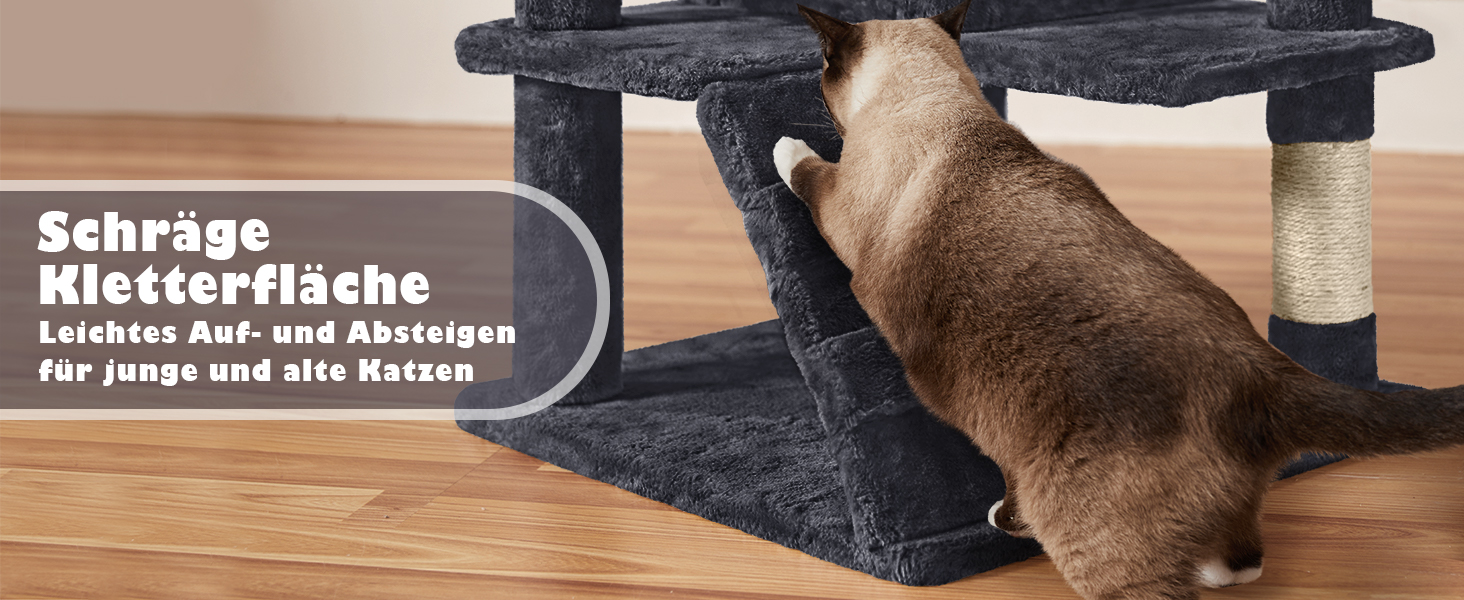 Кігтеточка-кімнатний комплекс Yaheetech 139 см, чорний, з 3 платформами, 3 стовпчиками, 2 хованками та іграшками