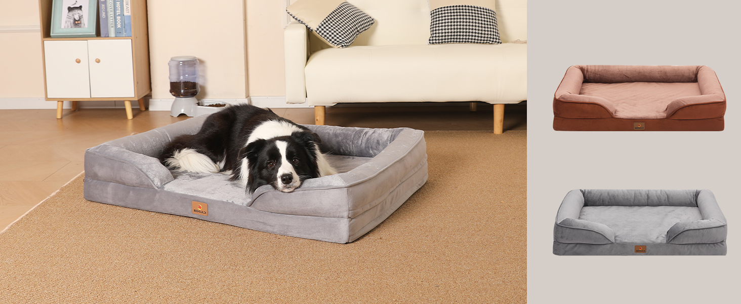 Ортопедичне ліжко для собак великих порід, ергономічне софа з піною у формі яйця, вологостійке, неслизьке ліжко для собак 97x71см, світло-сірий, L 97 x W 71 x H 17 см