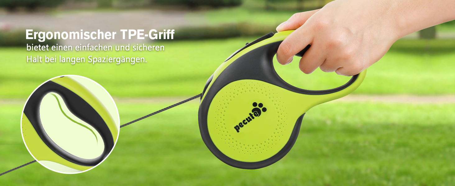 Рулетка для собак Pecute 8м, 50 кг, зелена - безперешкодна, з антиковзним грифом