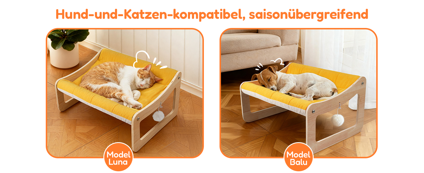 BSWAY Підвищене ліжко-софа для котів з дерева, сонячно-жовтий колір, 53x40 см, стильний котячий стільчик з знімним чохлом для матраца, до 15 кг