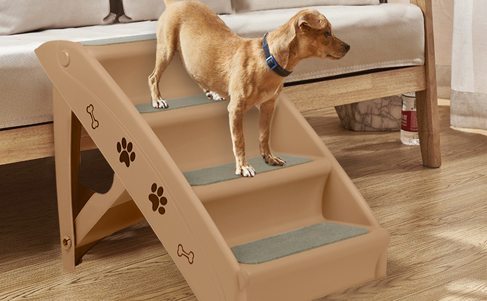 Сходинка для собак та котів з 4 сходинками, коричнева. Зручна рампочка для тварин, для підйому та лазіння.