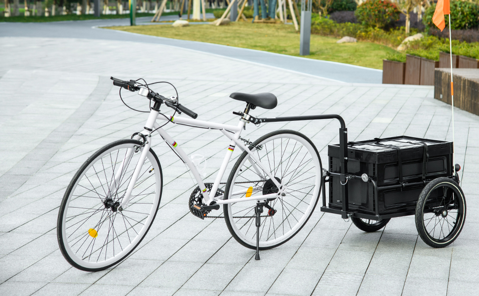 Причіп для велосипеда HOMCOM з ящиком, знімний та складаний, 65 л, колеса та світловідбивачі, максимальне навантаження 40 кг, чорний