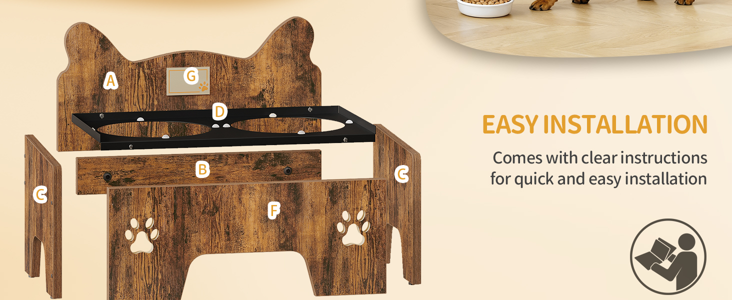 Підвищена годівниця для собак Hzuaneri з двома мисками, нержавіюча сталь, захист від бризок, антиковзаюча, безшумна, для малих та середніх собак, вінтажний коричневий, PB01601B