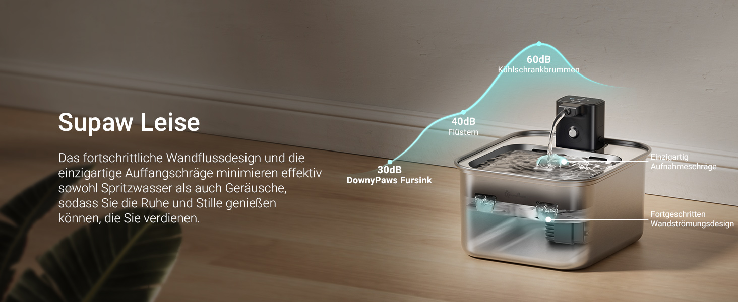 Ка fountain для котів DownyPaws: нержавіюча сталь, бездротовий, з датчиком руху, 3л, тихий, легкий у чищенні