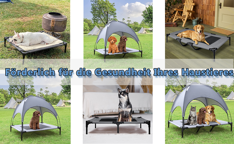 Підвищене ліжко для собак з балдахіном, 76x61x76 см, з металевим каркасом, тканинне, дихаюче, для собак та котів, для дому та вулиці