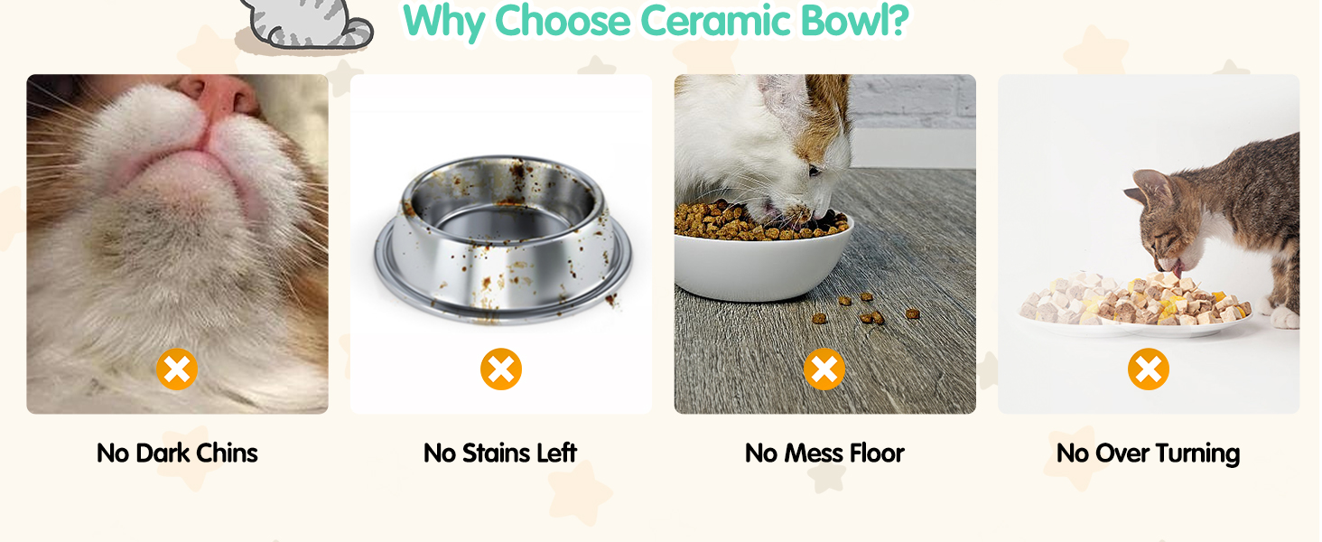 Набір мисок для котів Nobleza (2 шт) з кераміки, нахил 15°, проти блювоти, для корму та води, підходить для котів та маленьких собак, білий колір