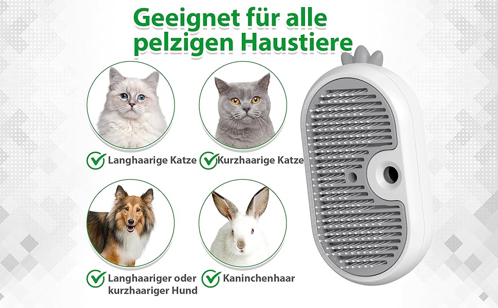 Дampова щітка для котів 4-в-1 з розпилювачем та функцією самоочищення, IPX7, білий колір