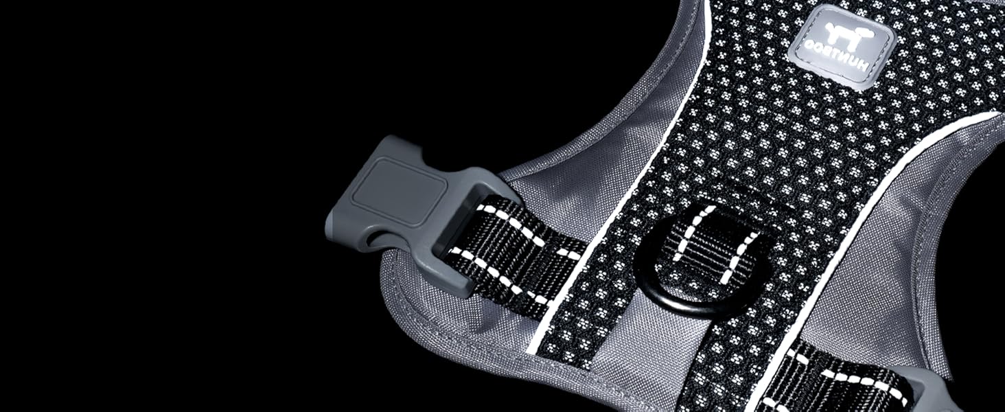 Шлейка для собак Huntboo Anti-Zug, проти вислизання, для малих, середніх та великих собак, не тягне, з світловідбиваючими елементами та 2 карабінами, не дає змогу душитися, регульована для тренувань та бігу (Чорний, S)