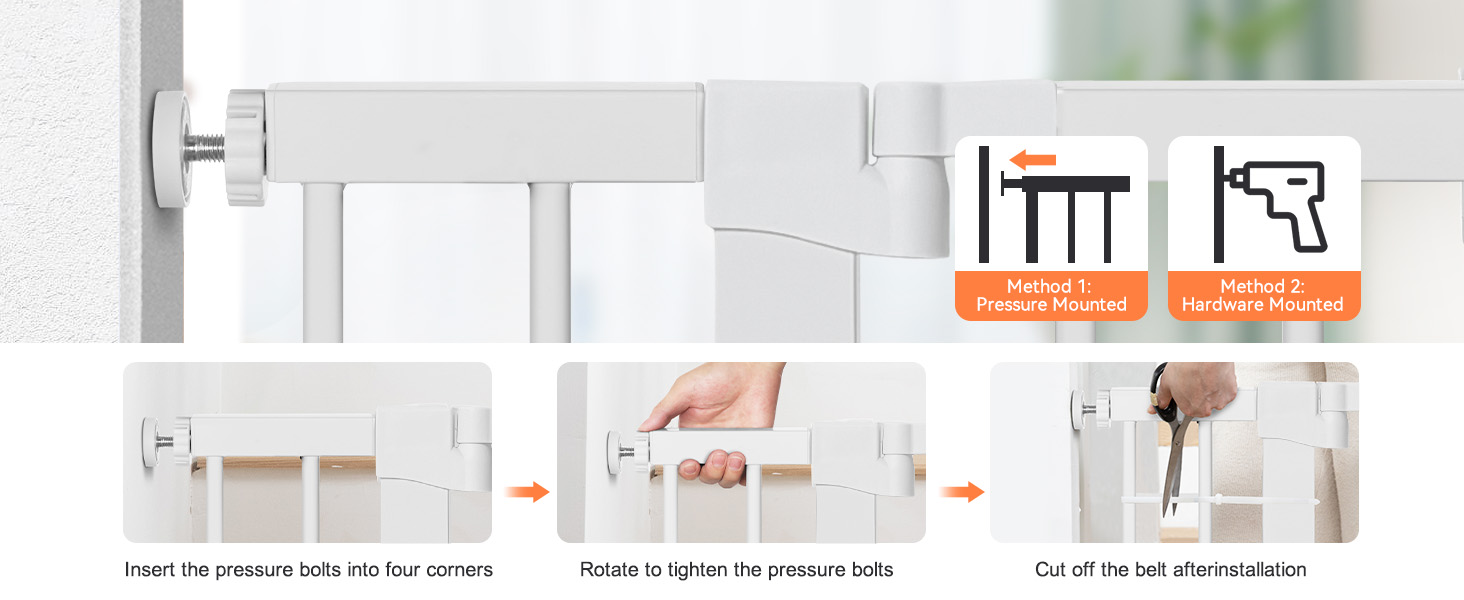 Захист для дверей COMOMY з дверцятами для котів, 75-103 см. Захист для собак та котів без свердління, автоматичне закриття, розширюваний, білий