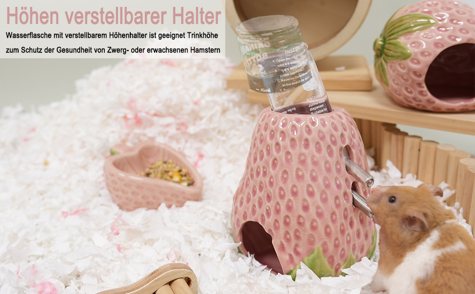 Келіві Водяна пляшка для хом'яків, керамічна, у формі полуниці, 80 мл, з двома некраплями, для сирійських хом'яків, мишей, ґризунів (червона)