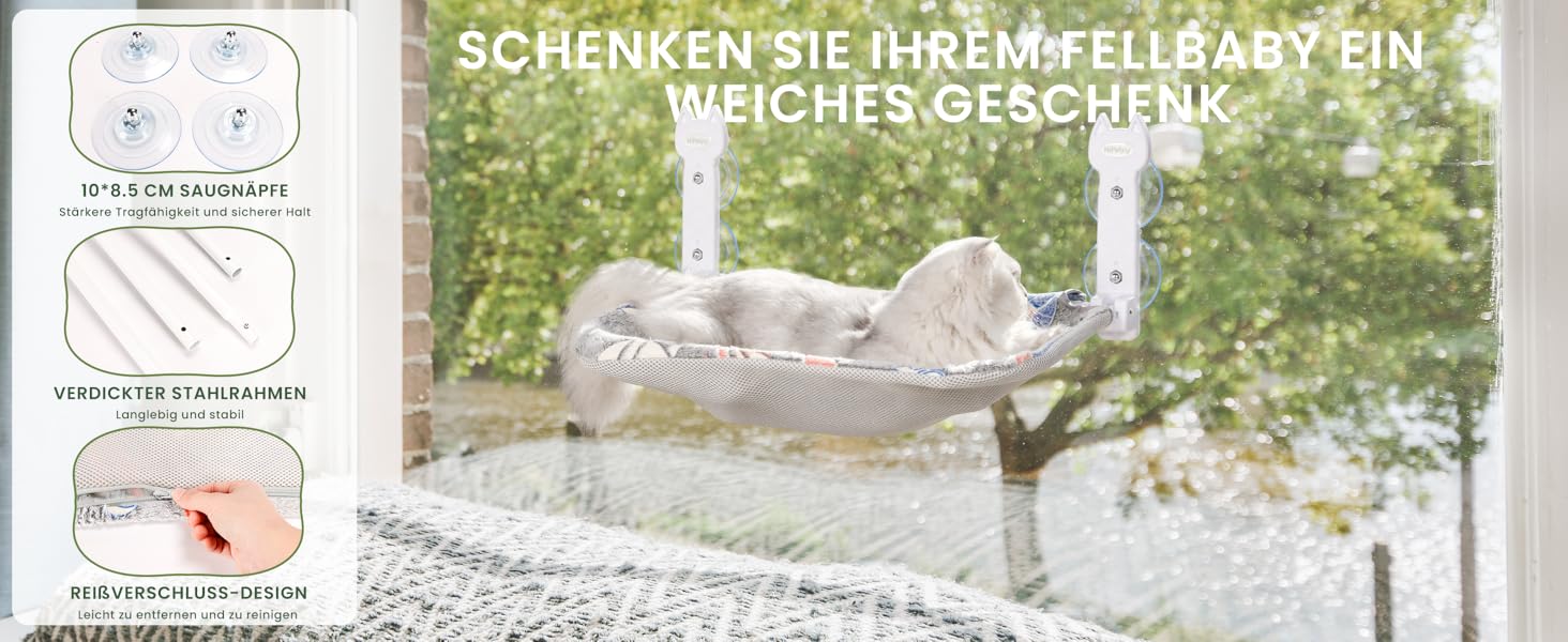 Кішка ліжко на вікно HiPetpy, світлодіодна двостороння матрац, складана та бездротова, міцні присоски до 20 кг, зручний поглиблений дизайн, 360° огляд, підвісна ліжко для котів, віконце-ліжко (Сірий, 1 шт.)