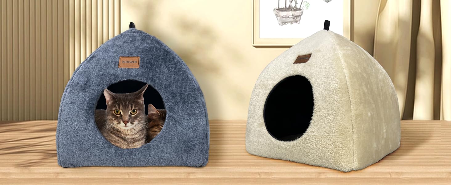 Котяча хатинка Whiwhi для дому, намет для котів із м'яким плюшевим матрацом, складаний сірий будиночок 45x45x41 см