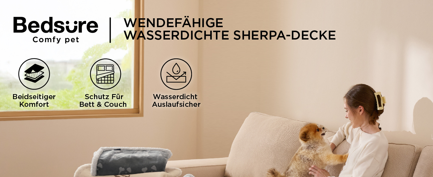 Водонепроникний коврик для собак BEDSURE великих порід - 152x127 см, миючий, з Sherpa Fleece, м'який, сірий XL (127x152)