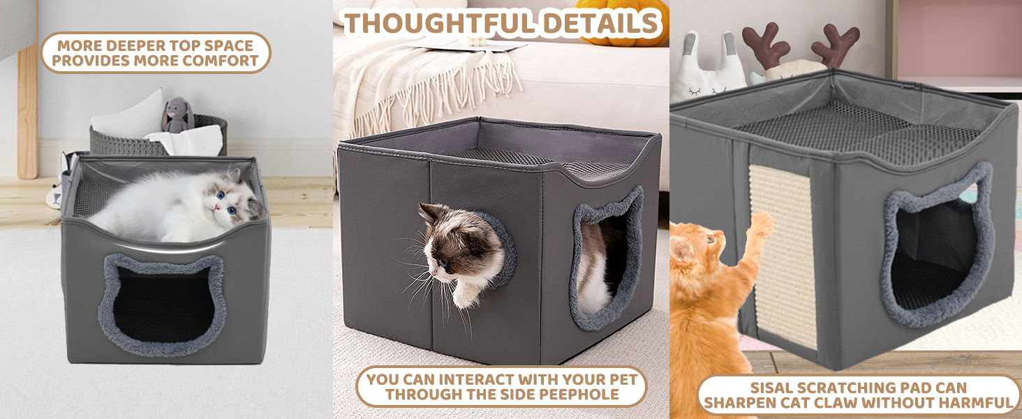 Двоповерховий складаний будиночок для котів Yosamy з когтеточкою, міцний матеріал, можна прати, ліжко для котів в приміщенні, 41x41x35 см