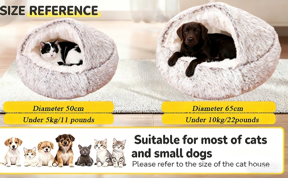 М'яке ліжко для домашніх тварин: ліжко для котів та собак, плюшеве, тепле, з капюшоном, антиковзаюче, сіре (65 см Ø)
