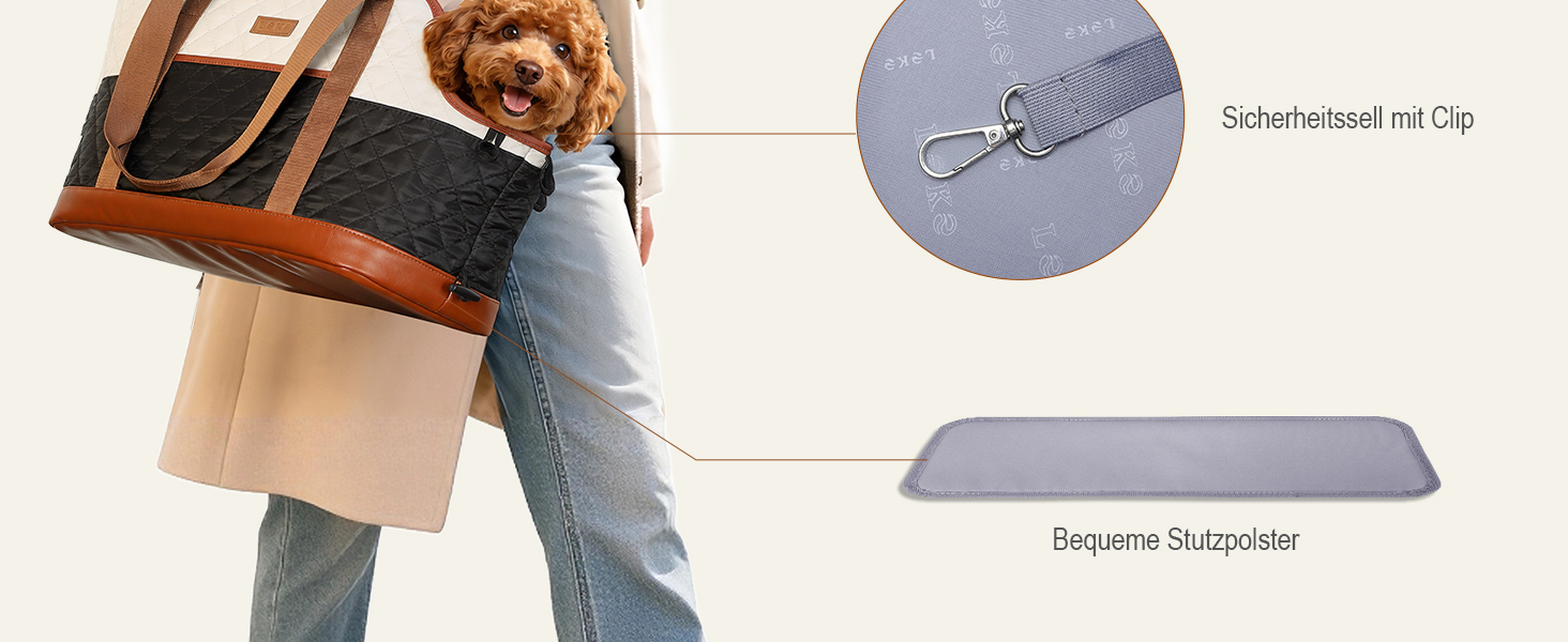 Транспортна сумка для собак та котів до 5 кг, чорно-бежева