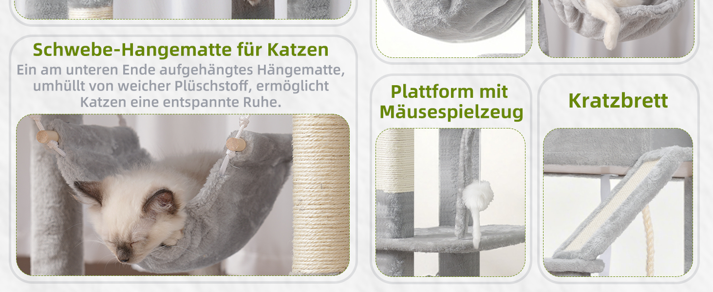 Великий котячий будиночок Kratzbaum GCT031W 200 см сірий: кігтеточка, платформа, гамак, печери для котів