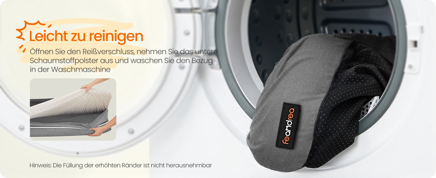 Ортопедичне ліжко для собак Feandrea, м'яке, з піднятими бортиками, знімний чохол, 106 x 76 x 18 см, сірий