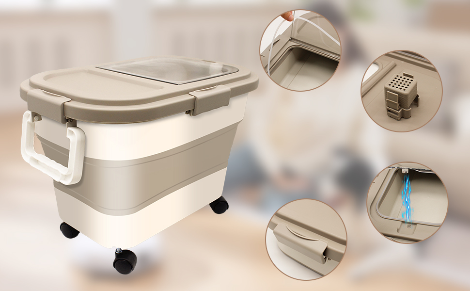 Контейнер для корму для собак та котів, 10 кг, повітряний, BPA-Free, з колесами