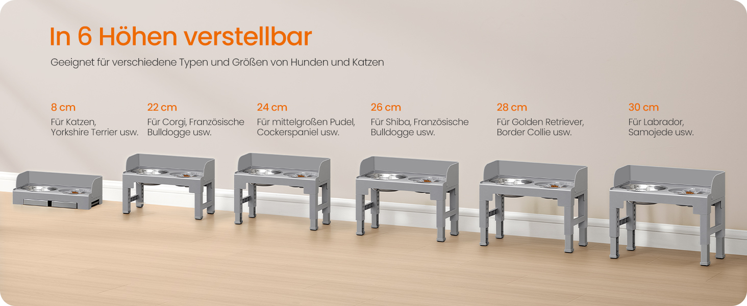 Підвищена годівниця для собак Feandrea з регульованою висотою та нахилом, 2 миски з нержавіючої сталі 304, миска для повільного годування, сірий колір, PRB103GD01