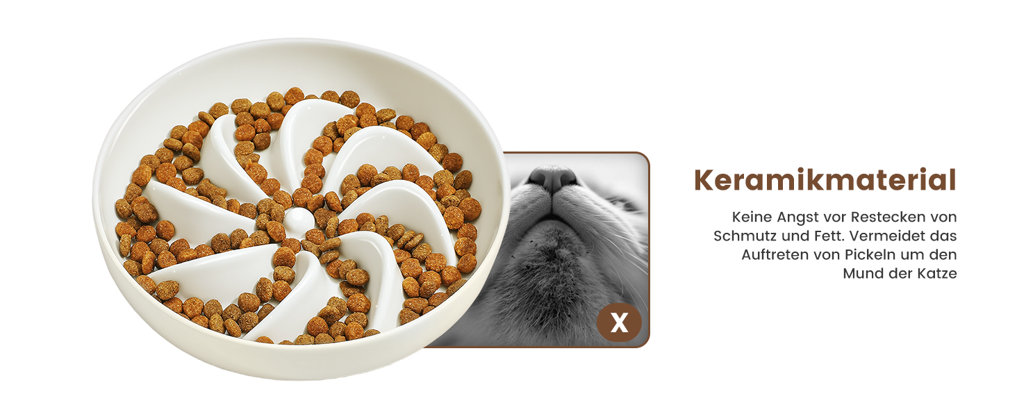 PETTOM Миска для котів протиковзаюча піднята, керамічна миска для котів, повільна годівниця для котів, миска протиковзання для котів та маленьких собак, біла миска + підставка (миска біла-квітка + підставка)