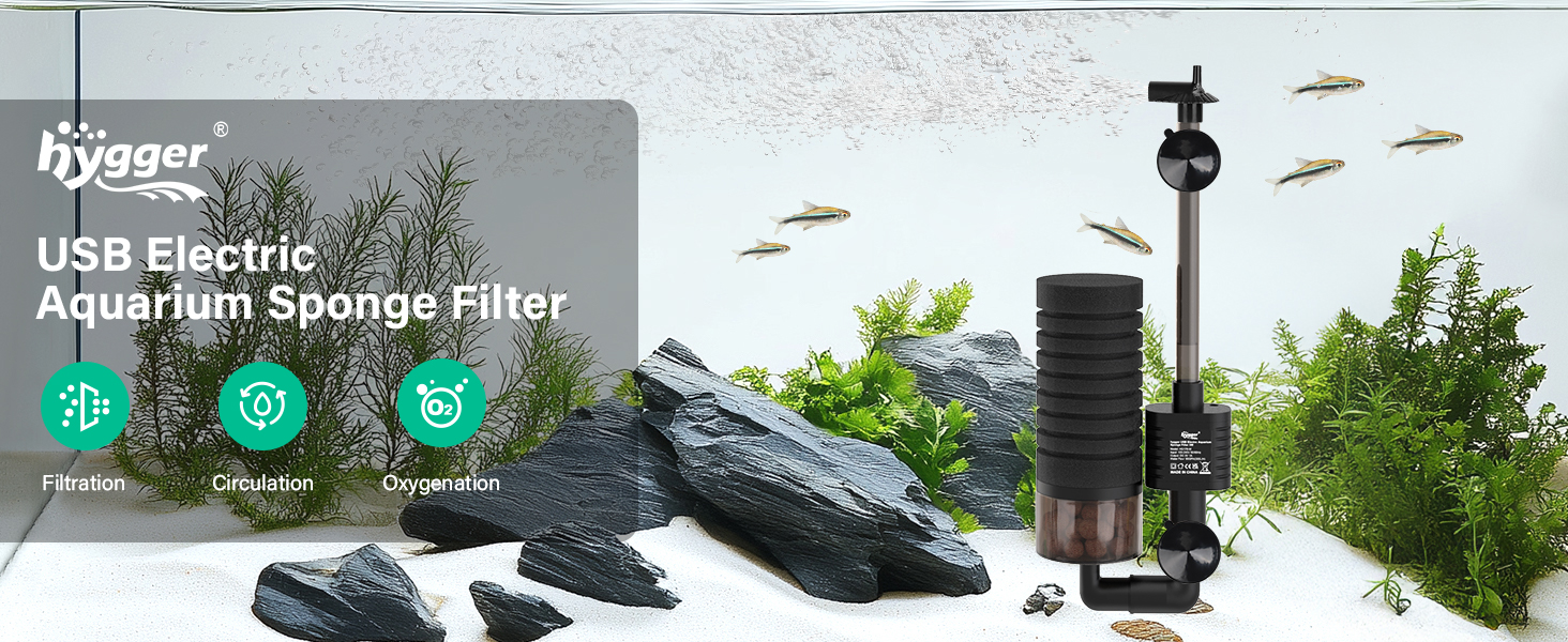 Електричний акваріумний фільтр Hygger USB, для акваріумів до 170л, тихий, з керамічними кульками
