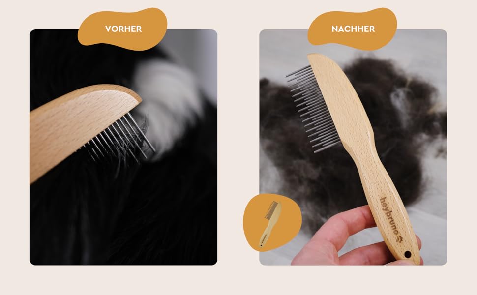 Гребінець для собак HeyBruno з обертовими металевими зубцями, для довгошерстих та великих собак, з дерева