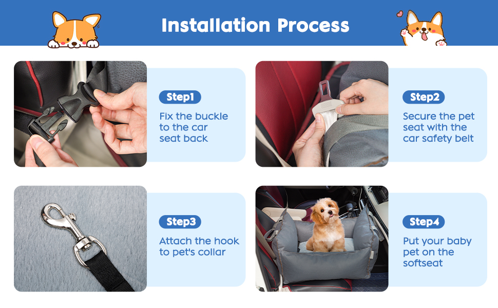 Автокрісло для собак 2-в-1 з ременем безпеки, автокрісло та ліжко для собак, знімний килимок та чохол, миється, для собак маленьких та середніх порід, сірий & блакитний