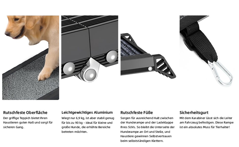 Рампа для собак Hunderampe Auto Klappbar: складана, 170 см, з антиковзким покриттям для собак маленьких, середніх та великих порід. Підходить для авто, SUV, вантажівок, диванів та ліжок