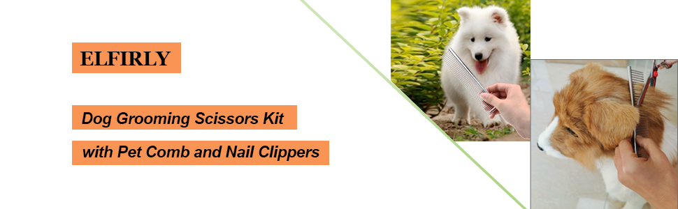 Набір професійних ножиць для грумінгу собак Elfirly: нержавіюча сталь, заокруглені кінчики, ножиці для розрідження, вигнуті ножиці, набір для стрижки шерсті тварин з триммером для нігтів (червоний)