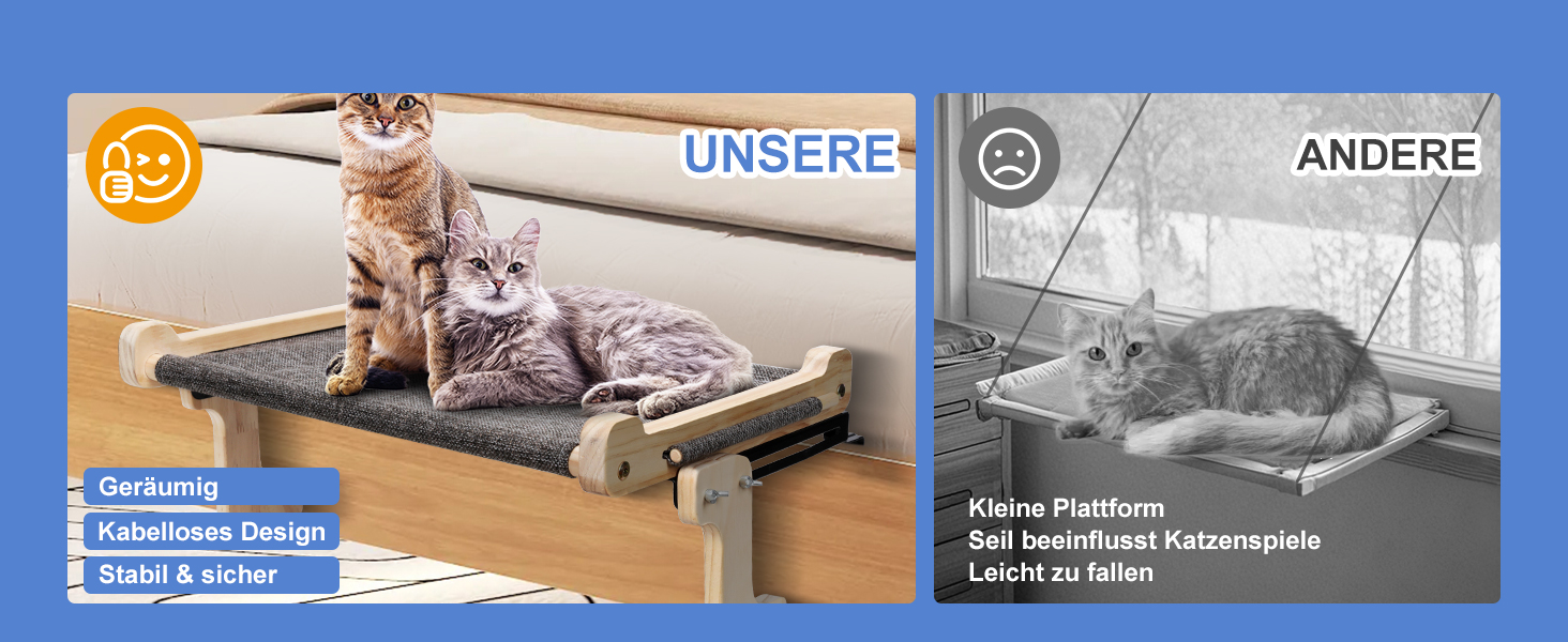 Котів гамак для вікна, лежанка для котів, міцна велика гамак для котів, дерев'яне ліжко для котів на вікно зі знімним товстим чохлом, зручне ліжко для котів на підвіконня, економне місце до 30 кг, чорний