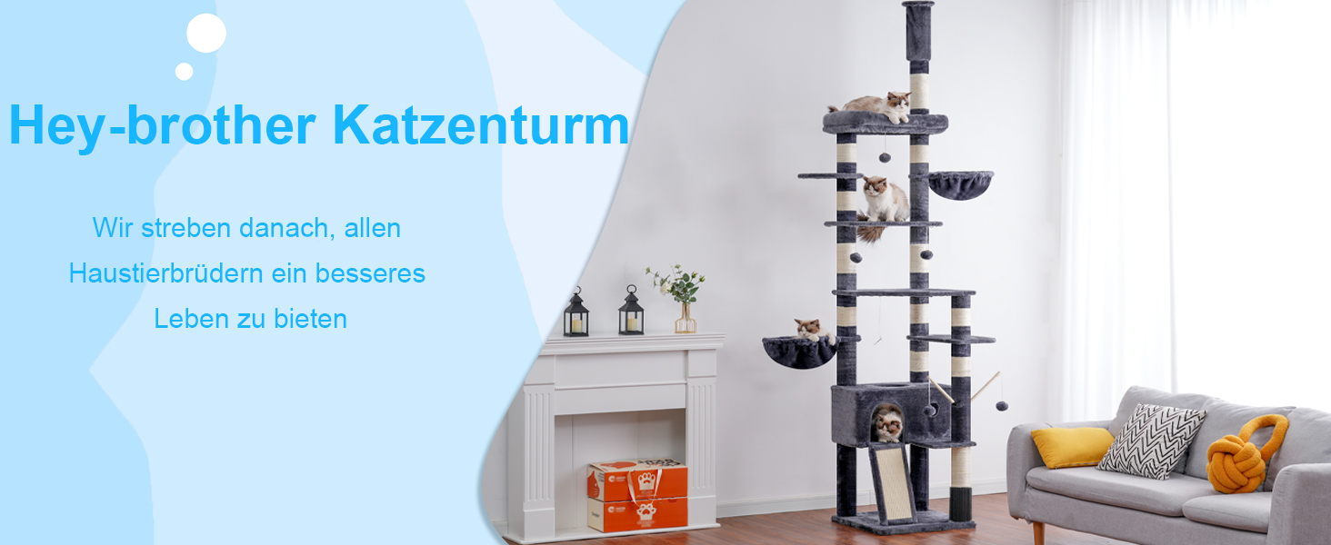 Котячий будиночок Hey-brother Kratzbaum: регульований котячий комплекс 250-280 см, до стелі, для великих котів, з гніздом, сірий (0MPJ091W)
