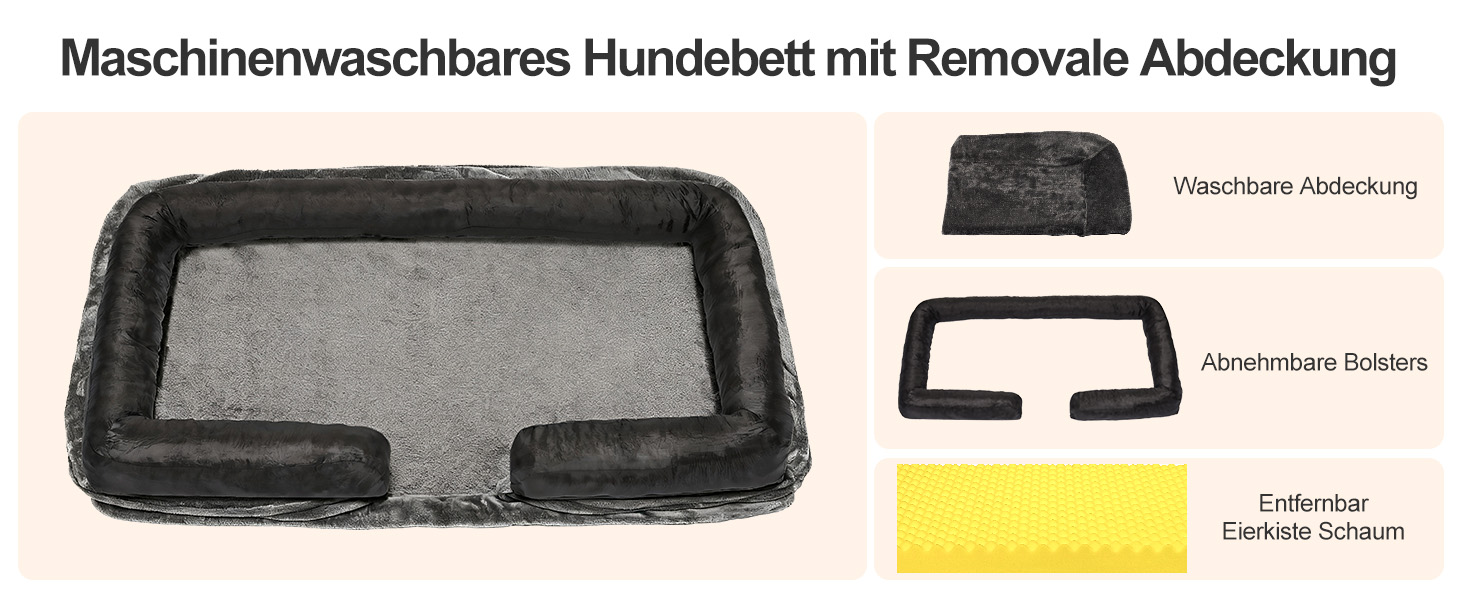 Ортопедичне ліжко для собак – миється, знімний фланелевий чохол, водонепроникний наповнювач, антиковзаюче дно, 71*58*17 см, темно-сірий