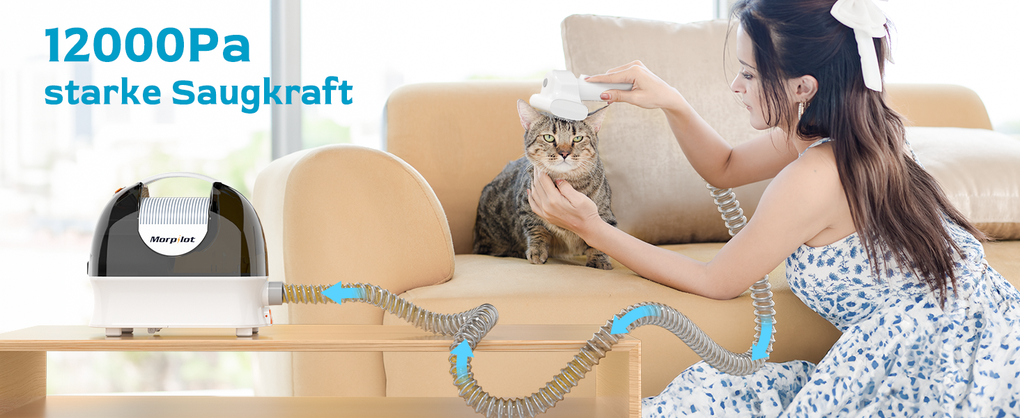 Електрична машинка для стрижки собак Morpilot з пилососом та насадкою-щіткою, 12000Pa, білий колір