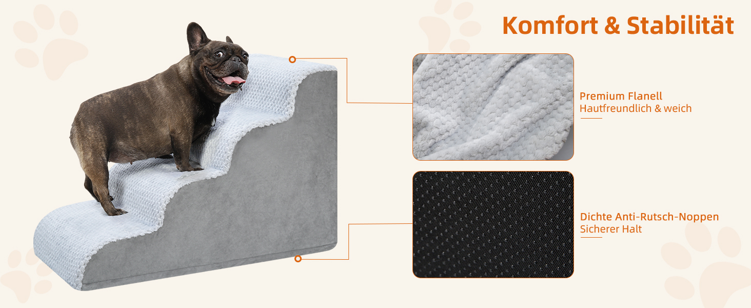 Східці для собак KSIIA - 3 сходинки, 40 см, для маленьких собак та котів. Зручна пандус для ліжка, дивану, софи та авто. Розміри: 40x57x40 см, сірий колір