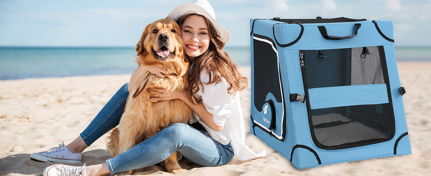 Складана переносна переносна коробка для собак Snagle Paw, стабільна переноска для заднього сидіння автомобіля з підголовником, металевий каркас, переноска для подорожей для середніх/великих собак, переноска з сітчастими дверцятами та м'якою оббивкою (68см x 60см x 63см)