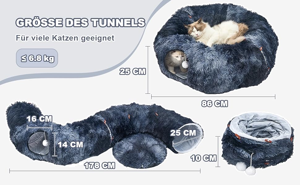 Туннель для котів Jiupety з лежаком, великий, темно-синій. Розкладний тунель-іграшка для котів, кроликів та хоряків. XXL
