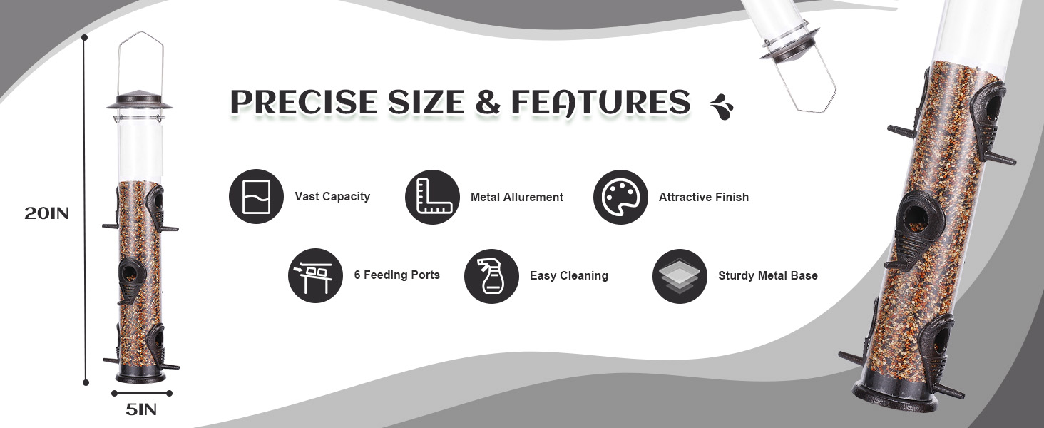 Годівниця для птахів Mixxidea з металевої труби для вулиці, 6 портів, підвісна годівниця для диких птахів