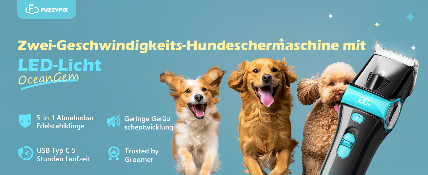 Машинка для стрижки собак Leise з LED-підсвічуванням, 2 швидкості, для догляду за обличчям, вухами, лапами. Блакитна